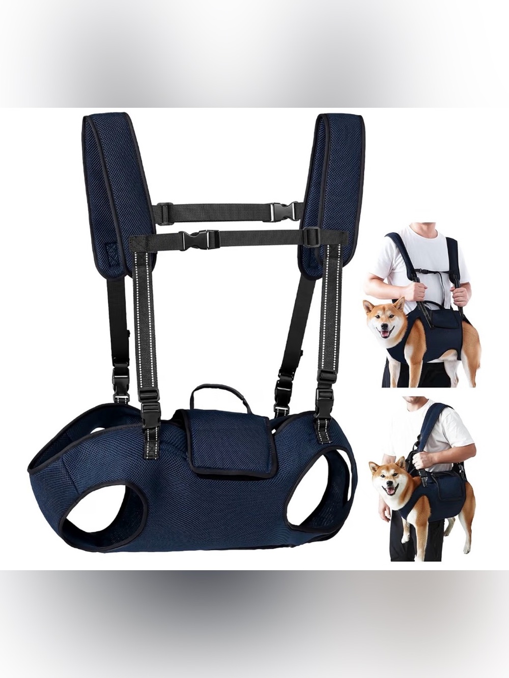 Dog Lift Harness, Navy, XL (35-55 lbs), Full Body Sling Carrier, Adjustable Stra